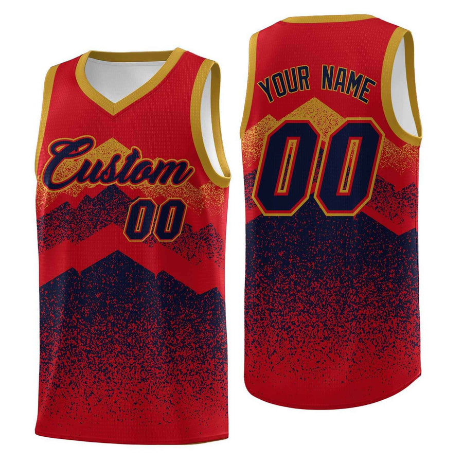 Custom Red Navy Mountain Fade Quick-Drying Gradient Fashion Uniform Basketball Jersey | BuyFootballJersey