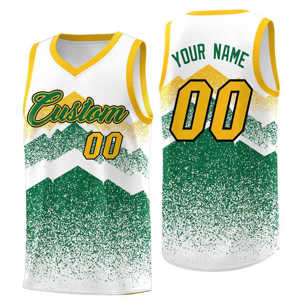 Custom White Kelly Green Mountain Fade Sublimation Printing Gradient Fashion Uniform Basketball Jersey | BuyFootballJersey