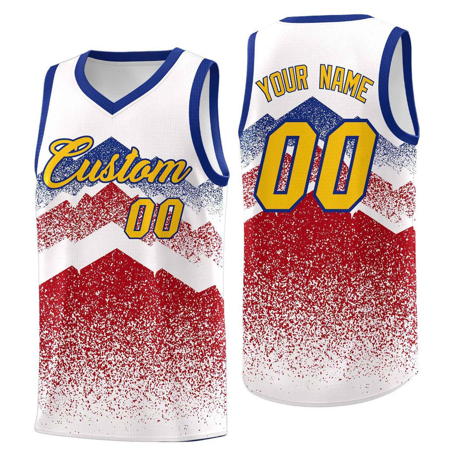 Custom White Red Mountain Fade Breathable Gradient Fashion Uniform Basketball Jersey | BuyFootballJersey