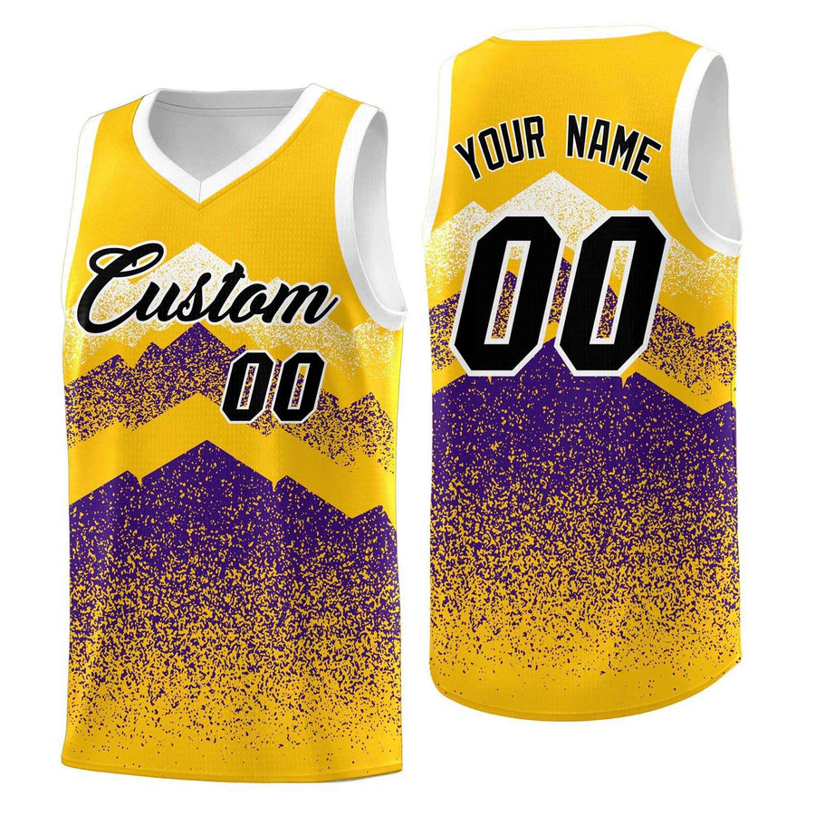 Custom Gold Purple Mountain Fade Lightweight Gradient Fashion Uniform Basketball Jersey | BuyFootballJersey