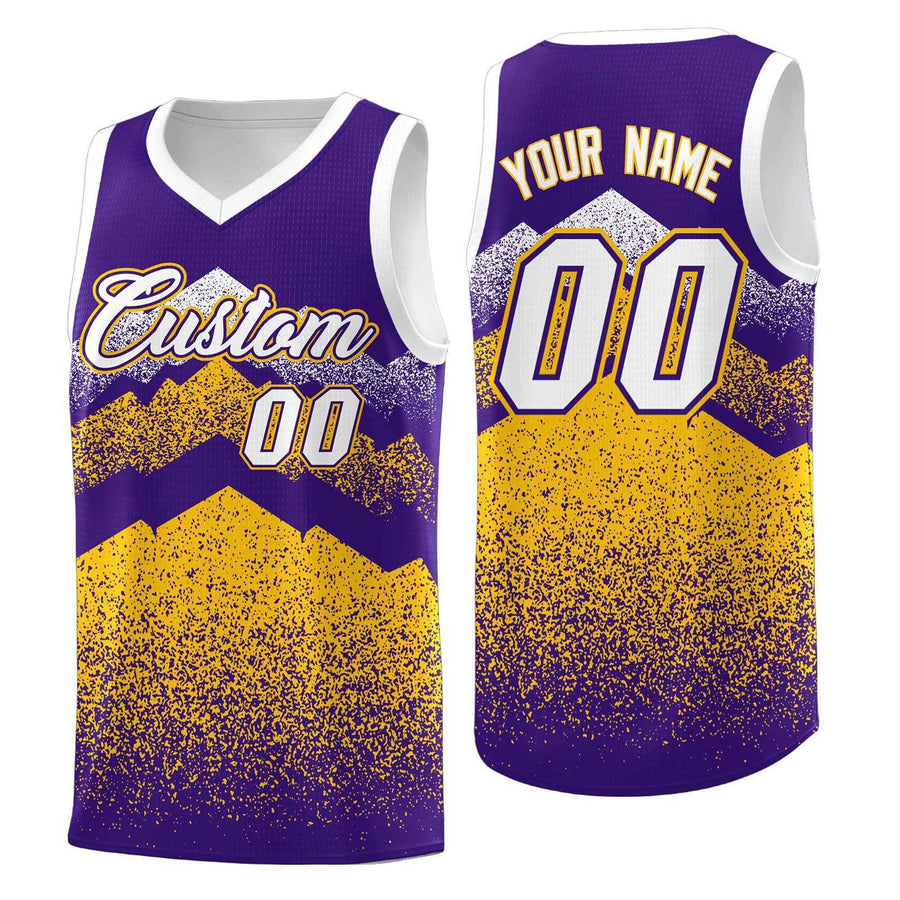 Custom Purple Gold Mountain Fade Wrinkle-Resistant Gradient Fashion Uniform Basketball Jersey | BuyFootballJersey