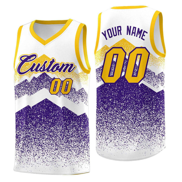 Custom White Purple Mountain Fade Drapable Gradient Fashion Uniform Basketball Jersey | BuyFootballJersey