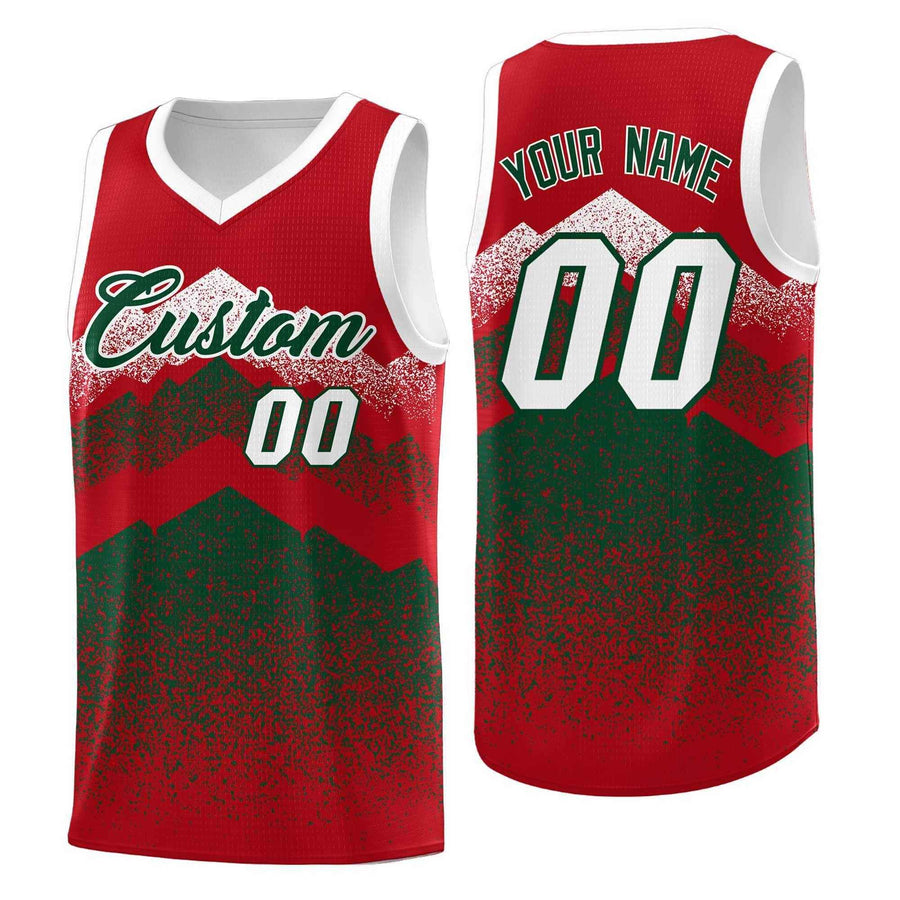 Custom Red Green Mountain Fade Breathable Gradient Fashion Uniform Basketball Jersey | BuyFootballJersey