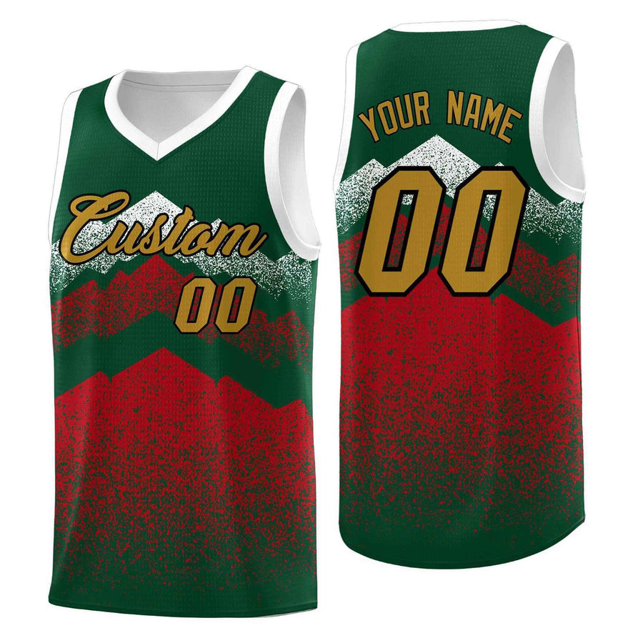 Custom Green Red Mountain Fade Quick-Drying Gradient Fashion Uniform Basketball Jersey | BuyFootballJersey