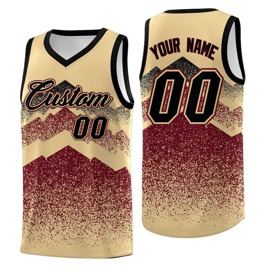 Custom Khaki Crimson Mountain Fade Wrinkle-Resistant Gradient Fashion Uniform Basketball Jersey | BuyFootballJersey