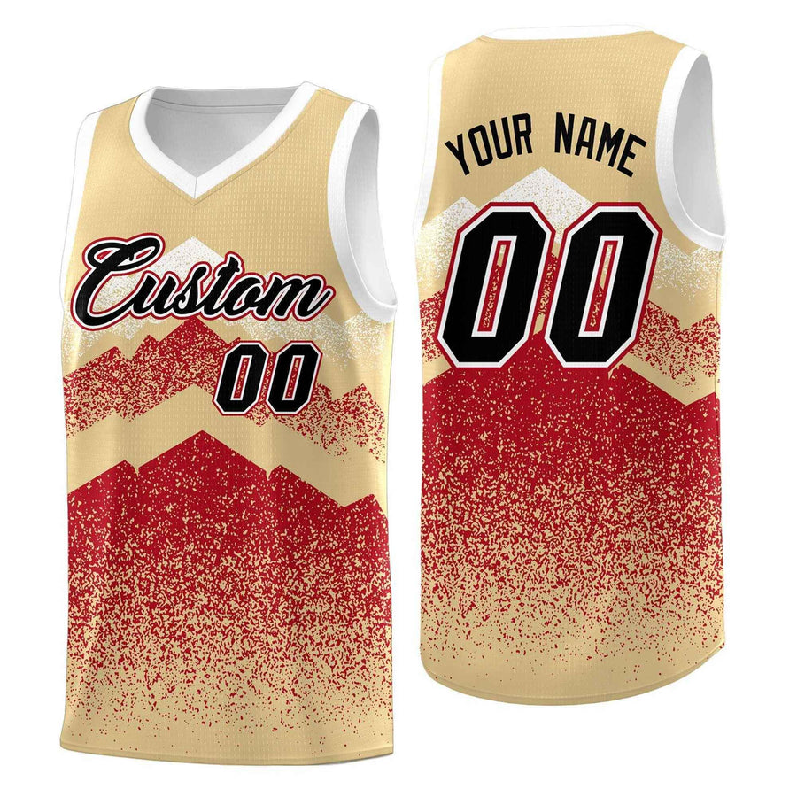 Custom Khaki Red Mountain Fade Drapable Gradient Fashion Uniform Basketball Jersey | BuyFootballJersey