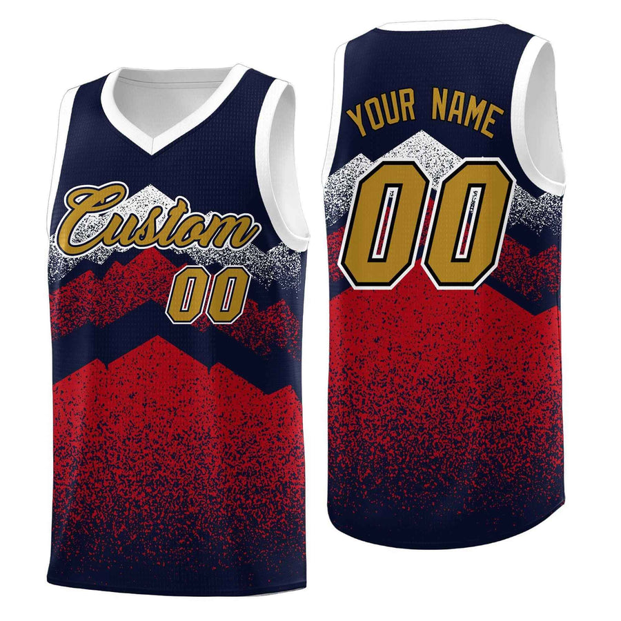 Custom Navy Red Mountain Fade Sublimation Printing Gradient Fashion Uniform Basketball Jersey | BuyFootballJersey