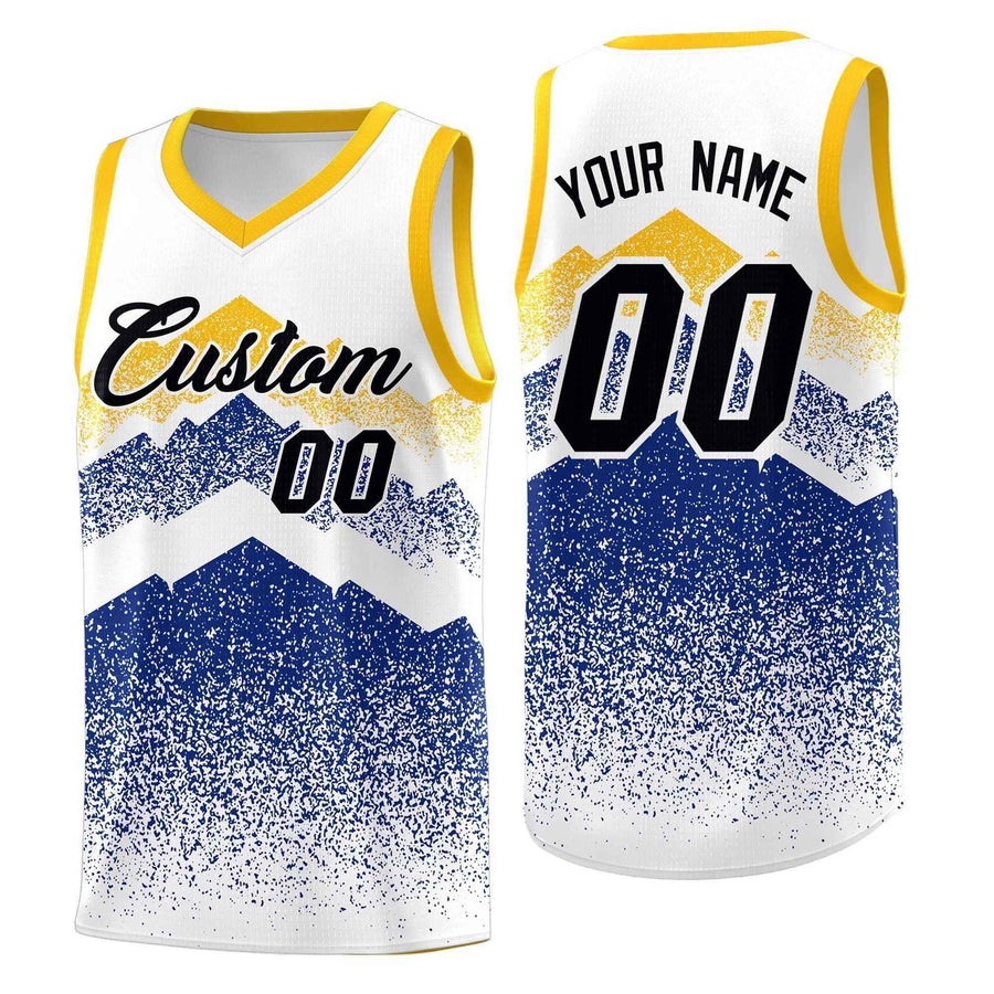 Custom White Royal Mountain Fade Breathable Gradient Fashion Uniform Basketball Jersey | BuyFootballJersey
