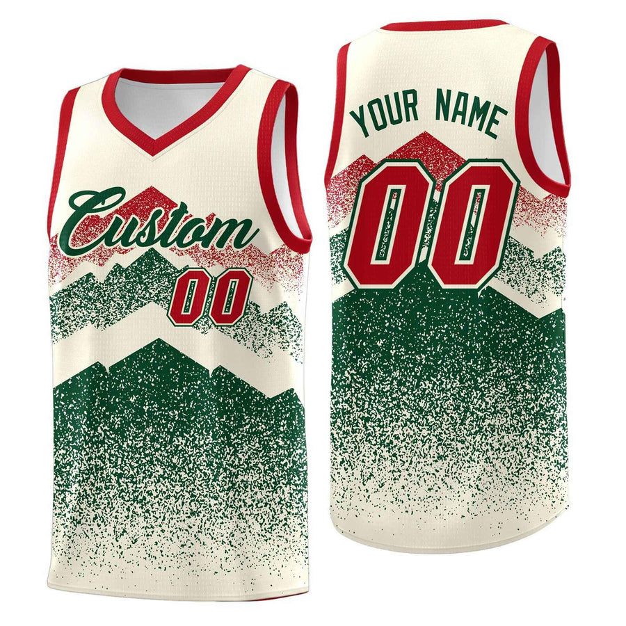 Custom Cream Green Mountain Fade Wrinkle-Resistant Gradient Fashion Uniform Basketball Jersey | BuyFootballJersey