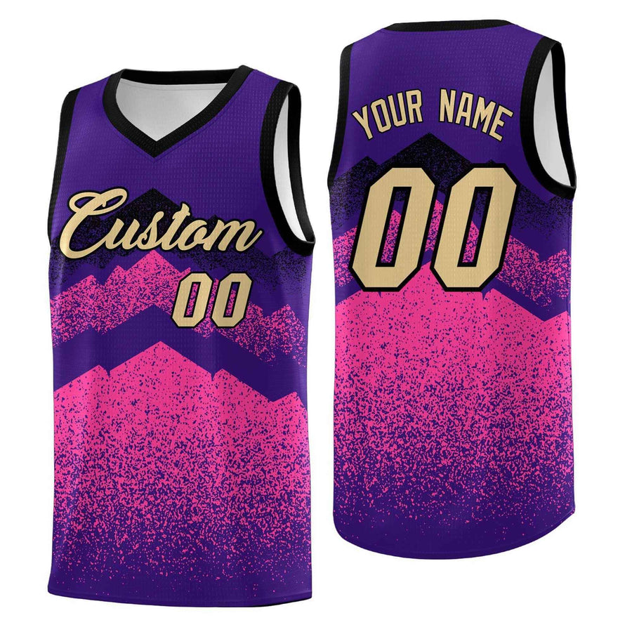 Custom Purple Pink Mountain Fade Drapable Gradient Fashion Uniform Basketball Jersey | BuyFootballJersey