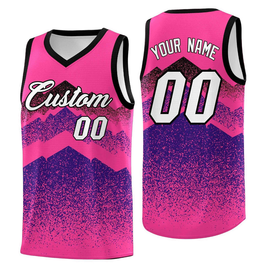 Custom Pink Purple Mountain Fade Sublimation Printing Gradient Fashion Uniform Basketball Jersey | BuyFootballJersey