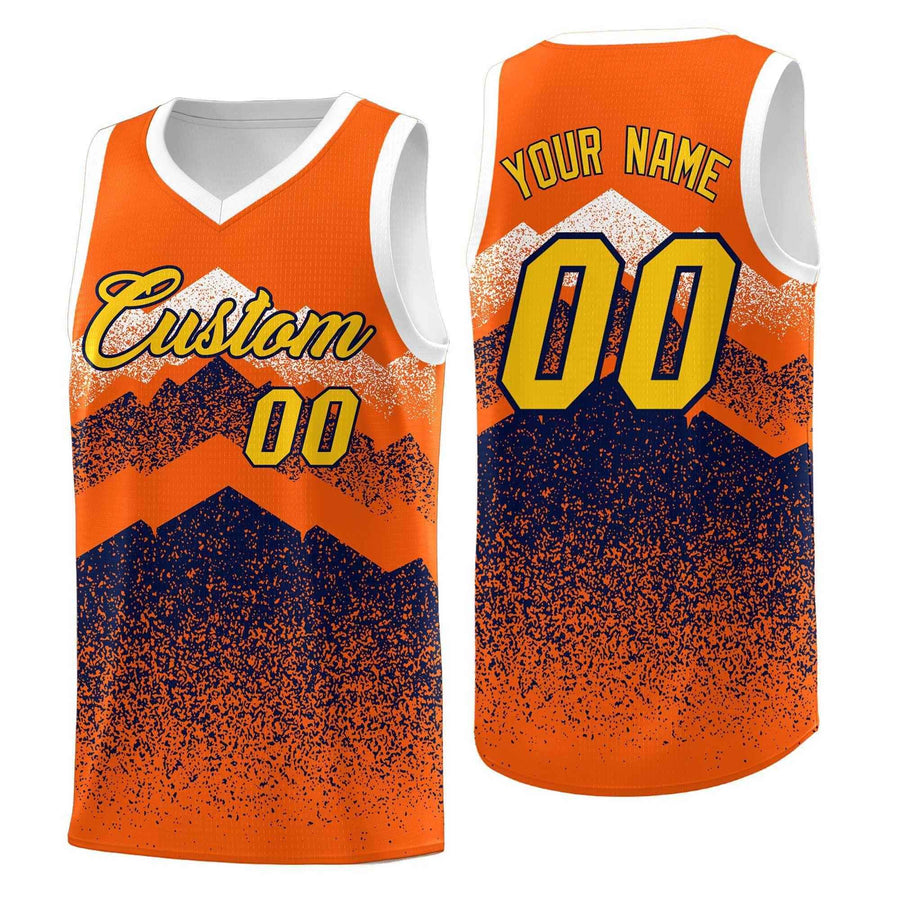 Custom Orange Navy Mountain Fade Breathable Gradient Fashion Uniform Basketball Jersey | BuyFootballJersey