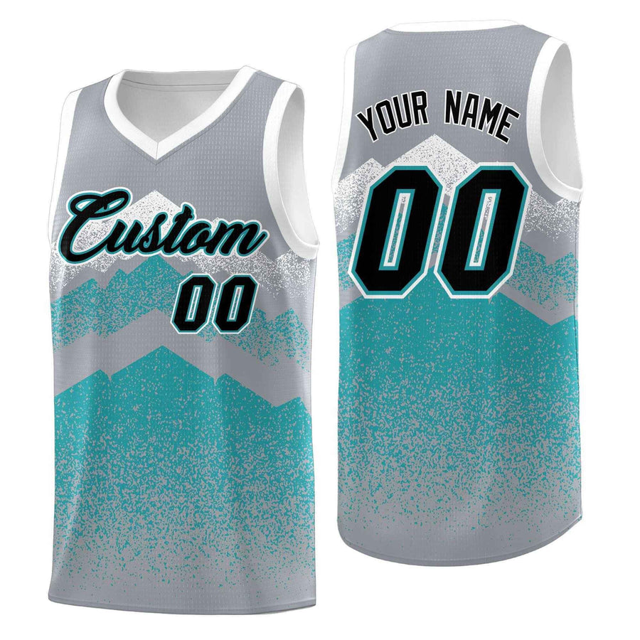 Custom Silver Teal Mountain Fade Wrinkle-Resistant Gradient Fashion Uniform Basketball Jersey | BuyFootballJersey