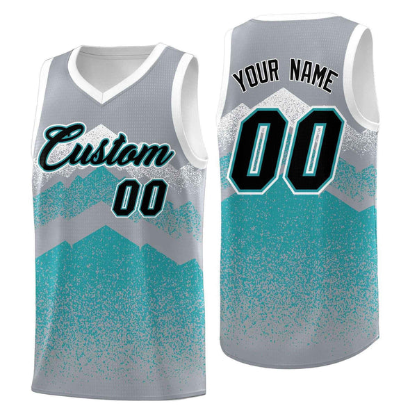 Custom Silver Teal Mountain Fade Wrinkle-Resistant Gradient Fashion Uniform Basketball Jersey | BuyFootballJersey