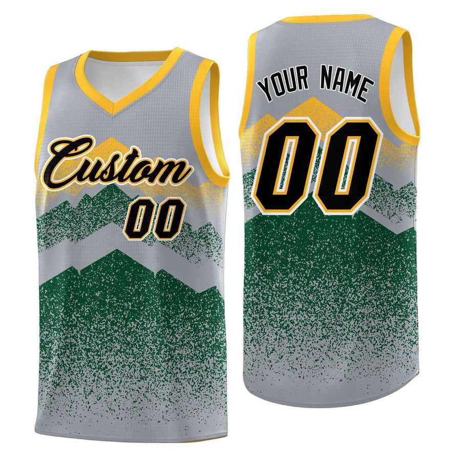 Custom Gray Green Mountain Fade Sublimation Printing Gradient Fashion Uniform Basketball Jersey | BuyFootballJersey