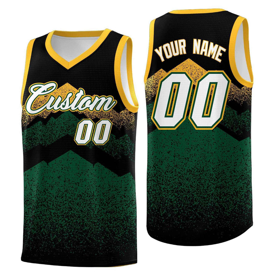 Custom Black Green Mountain Fade Breathable Gradient Fashion Uniform Basketball Jersey | BuyFootballJersey
