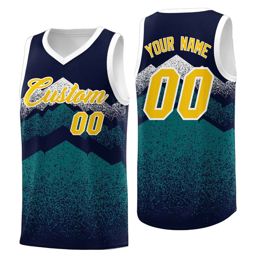Custom Navy Teal Mountain Fade Lightweight Gradient Fashion Uniform Basketball Jersey | BuyFootballJersey