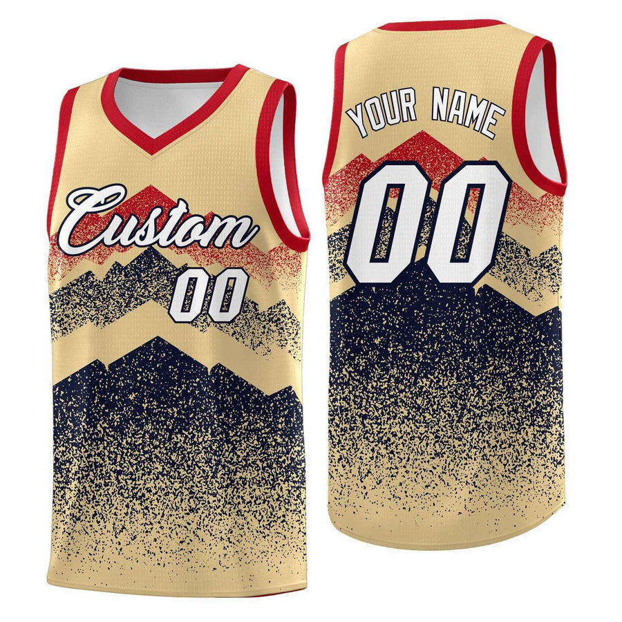 Custom Khaki Navy Mountain Fade Drapable Gradient Fashion Uniform Basketball Jersey | BuyFootballJersey