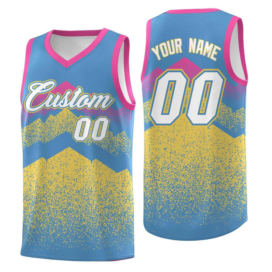 Custom Light Blue Khaki Mountain Fade Quick-Drying Gradient Fashion Uniform Basketball Jersey | BuyFootballJersey