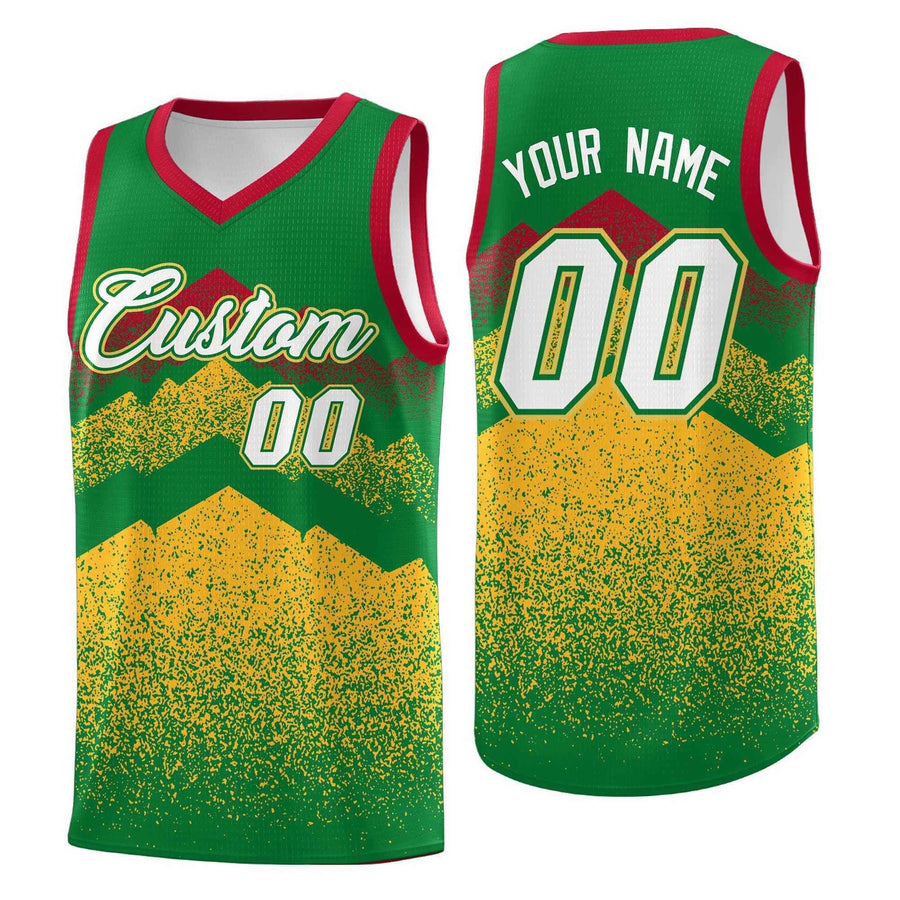 Custom Kelly Green Gold Mountain Fade Lightweight Gradient Fashion Uniform Basketball Jersey | BuyFootballJersey