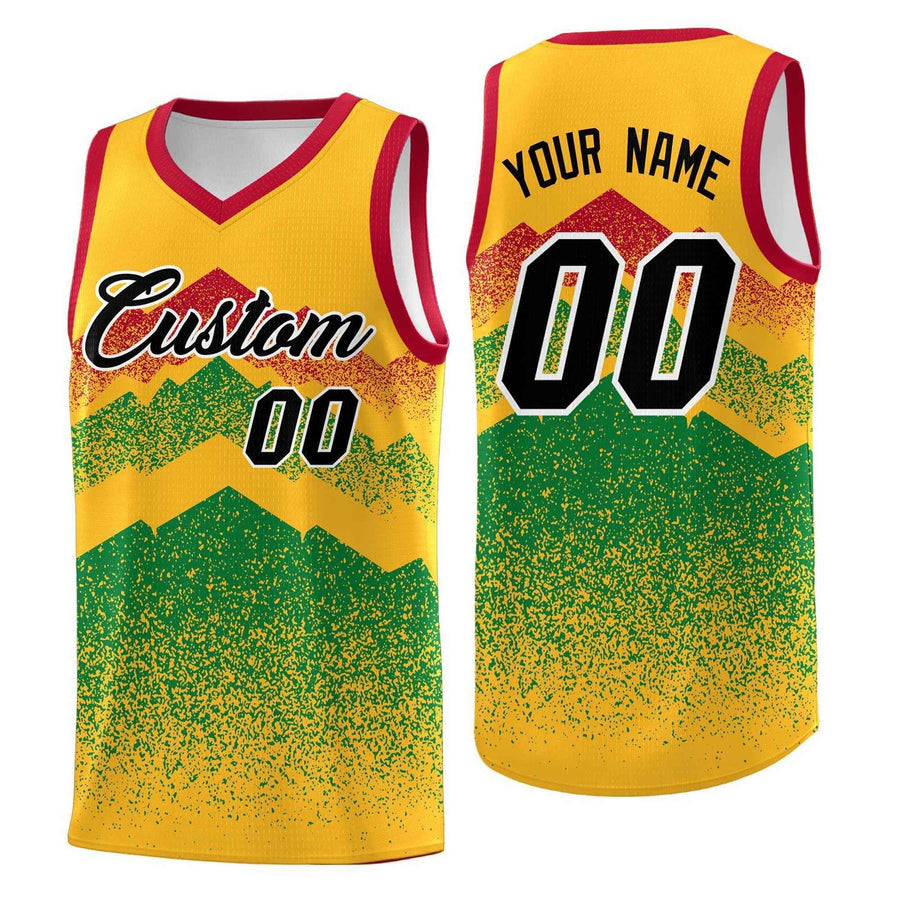 Custom Gold Kelly Green Mountain Fade Wrinkle-Resistant Gradient Fashion Uniform Basketball Jersey | BuyFootballJersey