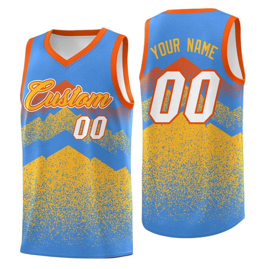 Custom Powder Blue Khaki Mountain Fade Sublimation Printing Gradient Fashion Uniform Basketball Jersey | BuyFootballJersey