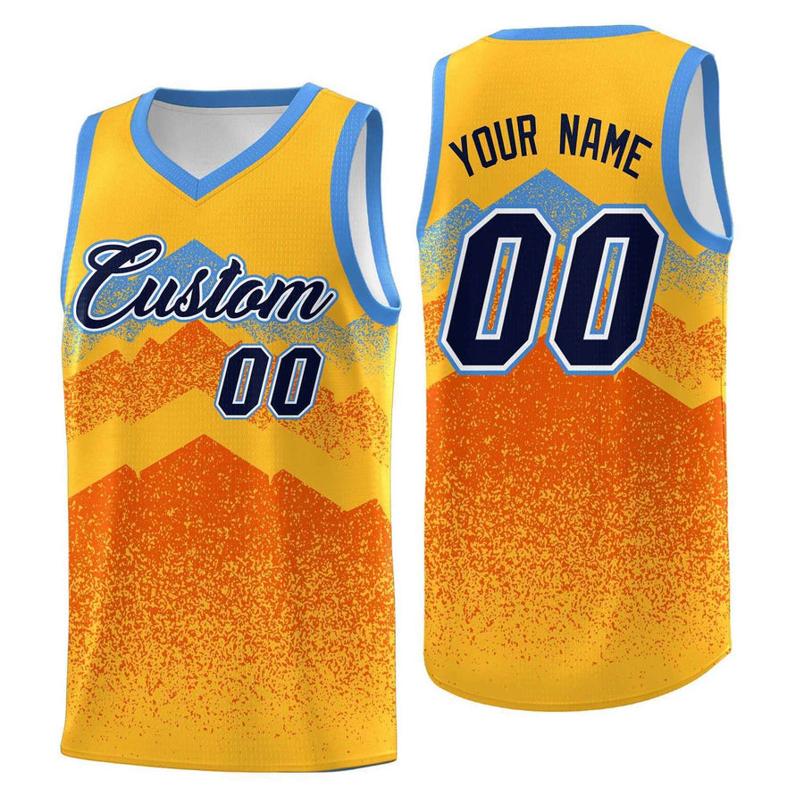 Custom Gold Orange Mountain Fade Breathable Gradient Fashion Uniform Basketball Jersey | BuyFootballJersey