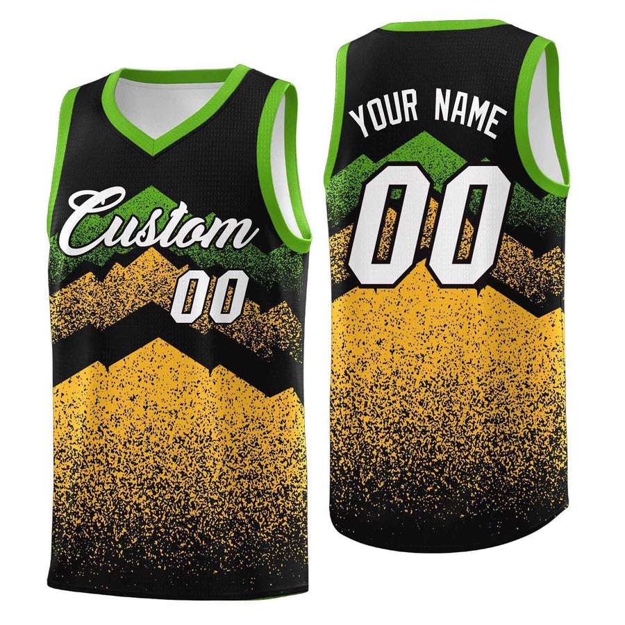 Custom Black Gold Mountain Fade Wrinkle-Resistant Gradient Fashion Uniform Basketball Jersey | BuyFootballJersey