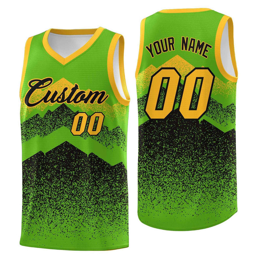 Custom Green Black Mountain Fade Drapable Gradient Fashion Uniform Basketball Jersey | BuyFootballJersey