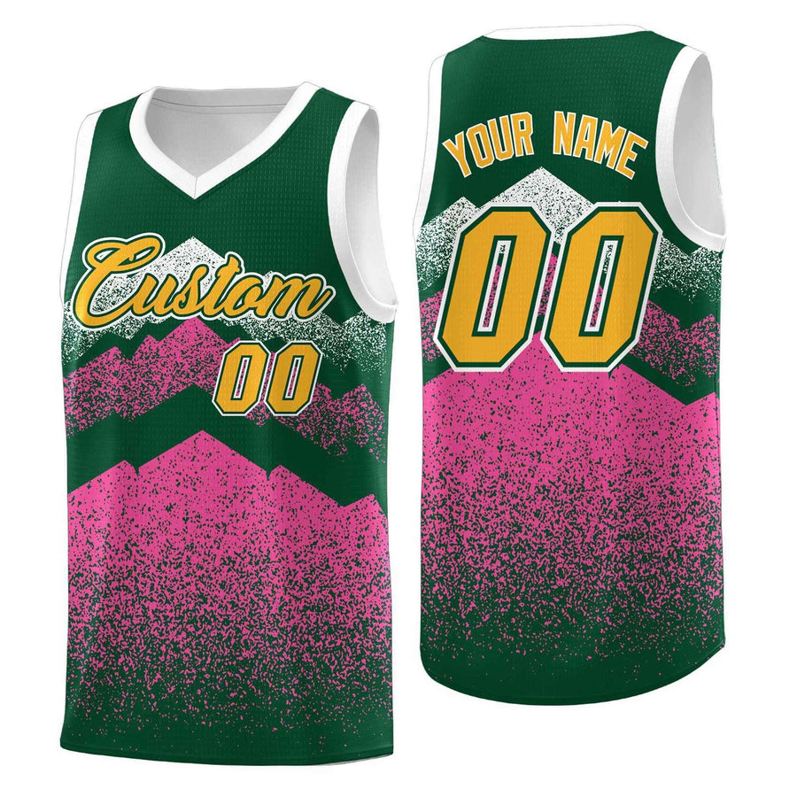 Custom Green Pink Mountain Fade Breathable Gradient Fashion Uniform Basketball Jersey | BuyFootballJersey