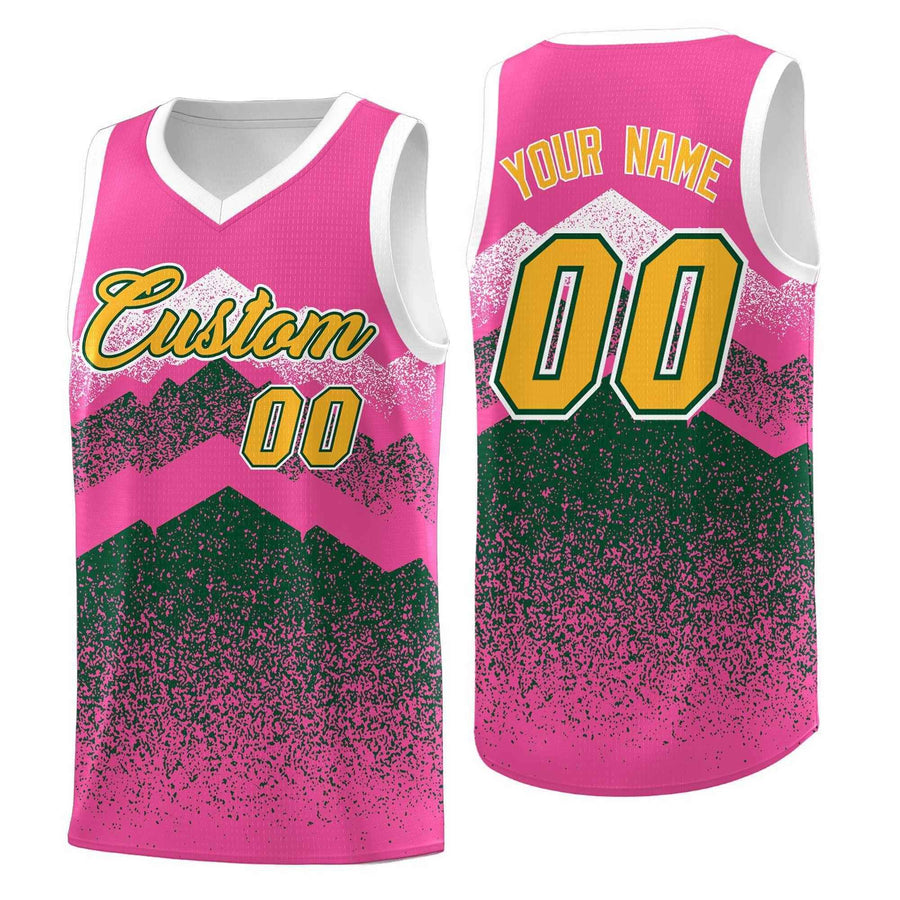 Custom Pink Green Mountain Fade Quick-Drying Gradient Fashion Uniform Basketball Jersey | BuyFootballJersey
