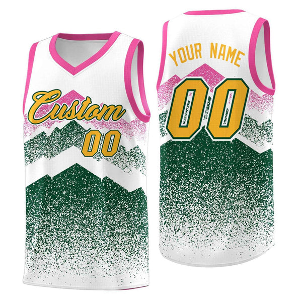 Custom White Green Mountain Fade Lightweight Gradient Fashion Uniform Basketball Jersey | BuyFootballJersey