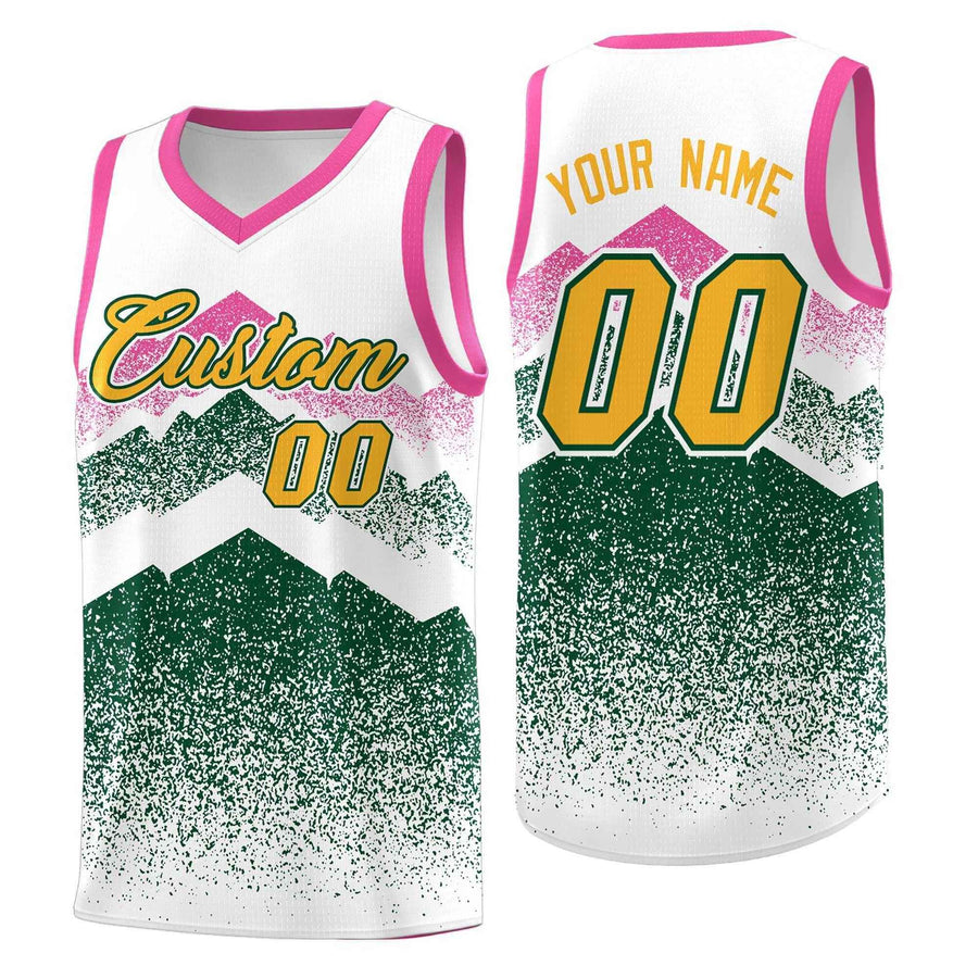 Custom White Green Mountain Fade Lightweight Gradient Fashion Uniform Basketball Jersey | BuyFootballJersey