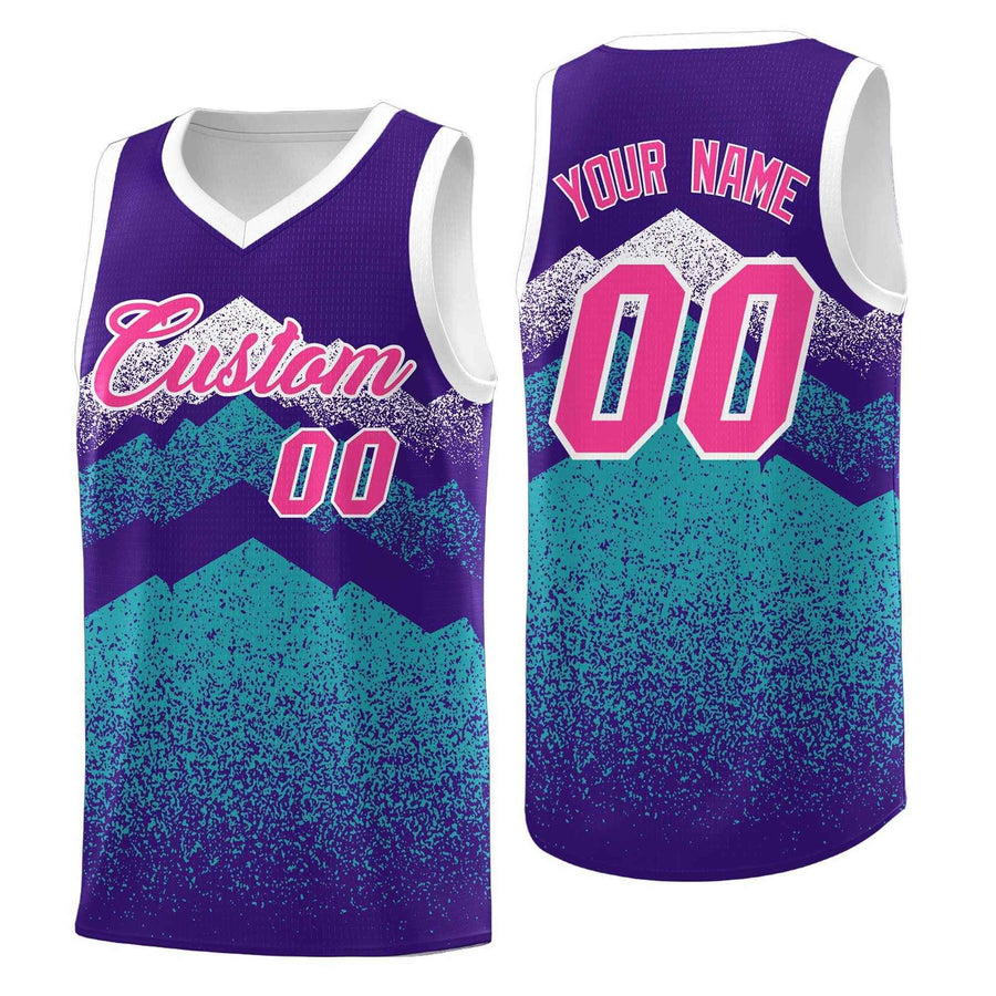 Custom Purple Aqua Mountain Fade Wrinkle-Resistant Gradient Fashion Uniform Basketball Jersey | BuyFootballJersey