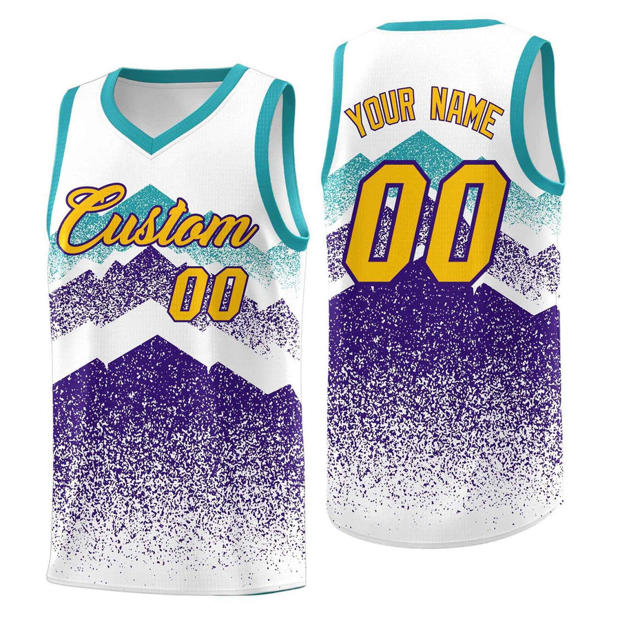 Custom White Purple Mountain Fade Drapable Gradient Fashion Uniform Basketball Jersey | BuyFootballJersey