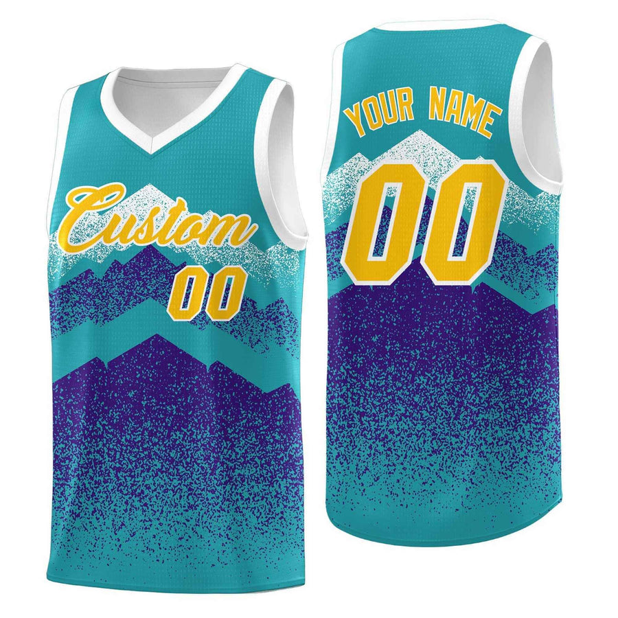 Custom Aqua Purple Mountain Fade Sublimation Printing Gradient Fashion Uniform Basketball Jersey | BuyFootballJersey
