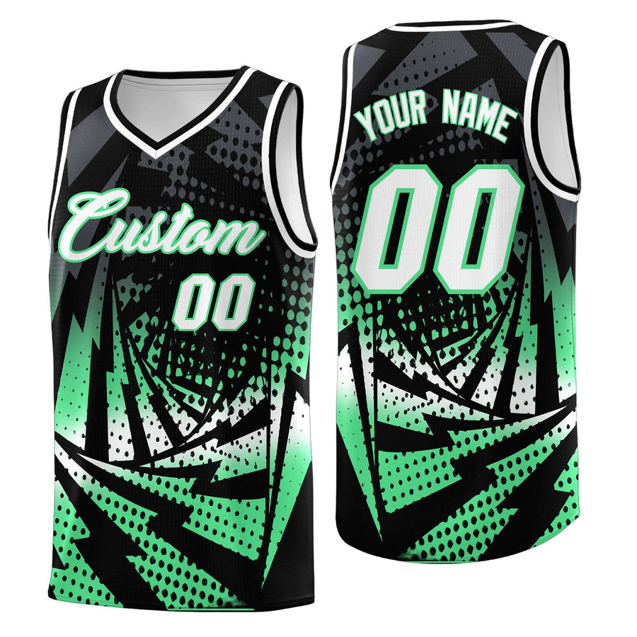 Custom Black Green Lightning Halftone Dot Design Lightweight Uniform Basketball Jersey | BuyFootballJersey