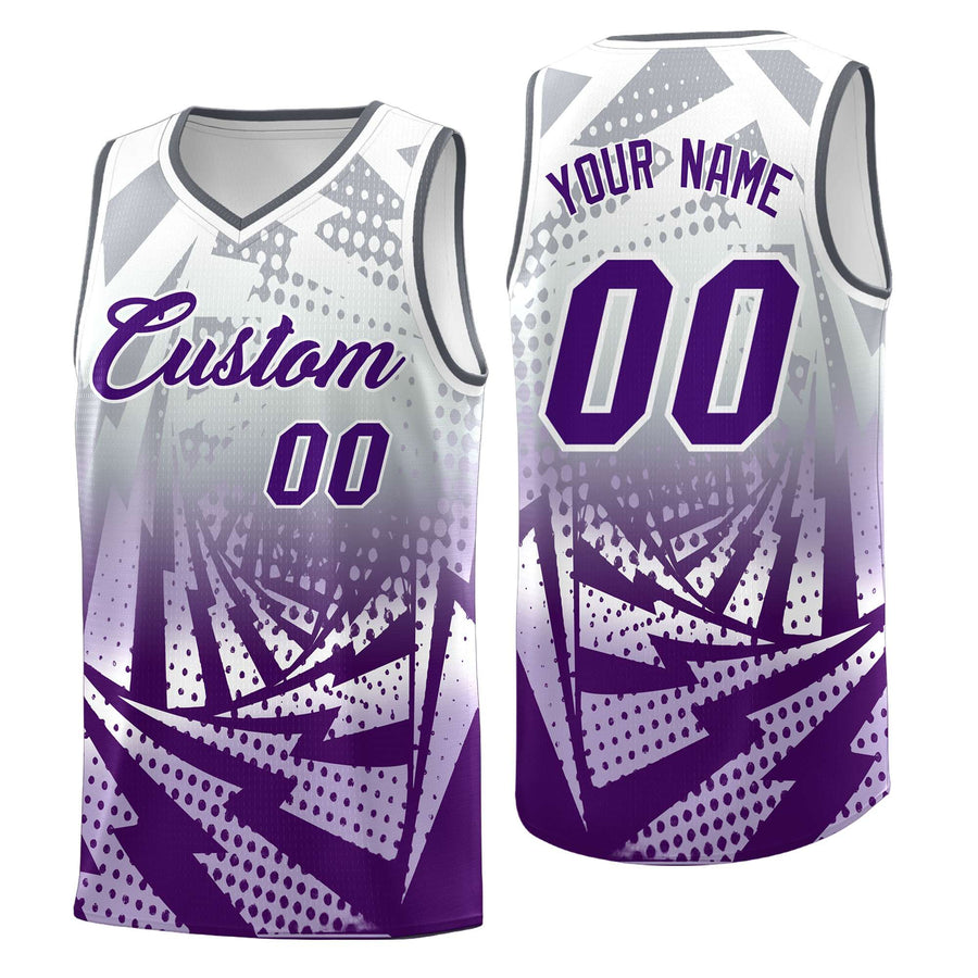 Custom Silver Gray Purple Lightning Halftone Dot Design Quick-Drying Uniform Basketball Jersey | BuyFootballJersey