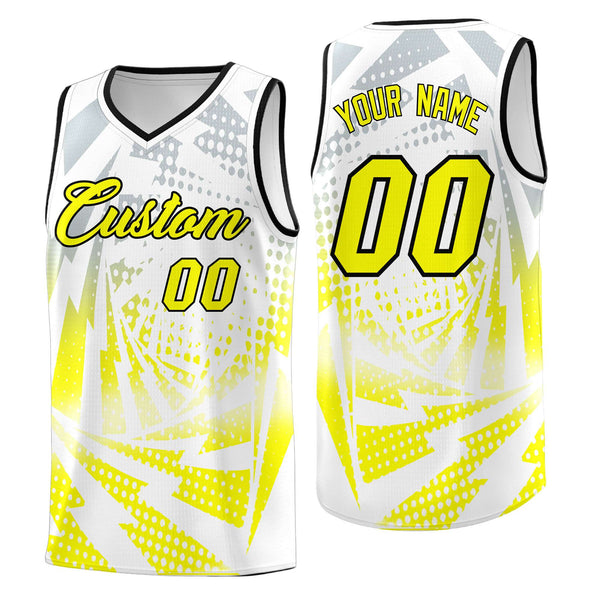 Custom White Fluorescent Yellow Lightning Halftone Dot Design Quick-Drying Uniform Basketball Jersey | BuyFootballJersey