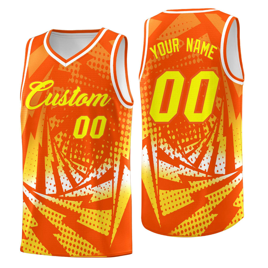 Custom Orange Gold Lightning Halftone Dot Design Wrinkle-Resistant Uniform Basketball Jersey | BuyFootballJersey