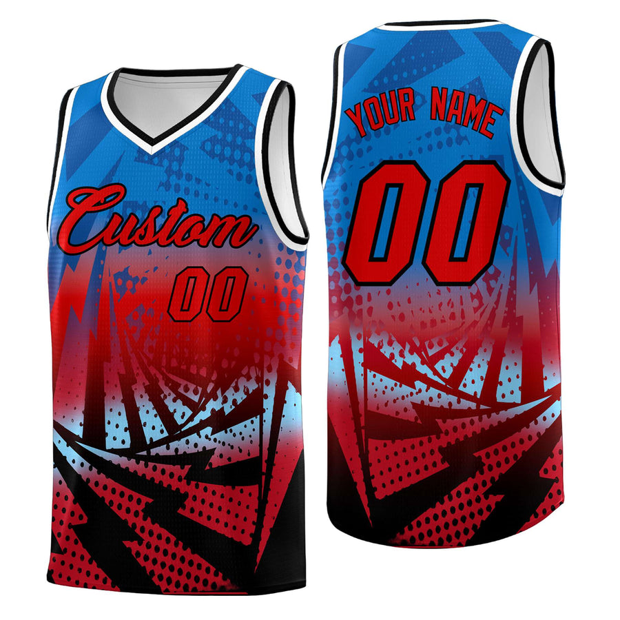 Custom Royal Red Lightning Halftone Dot Design Quick-Drying Uniform Basketball Jersey | BuyFootballJersey