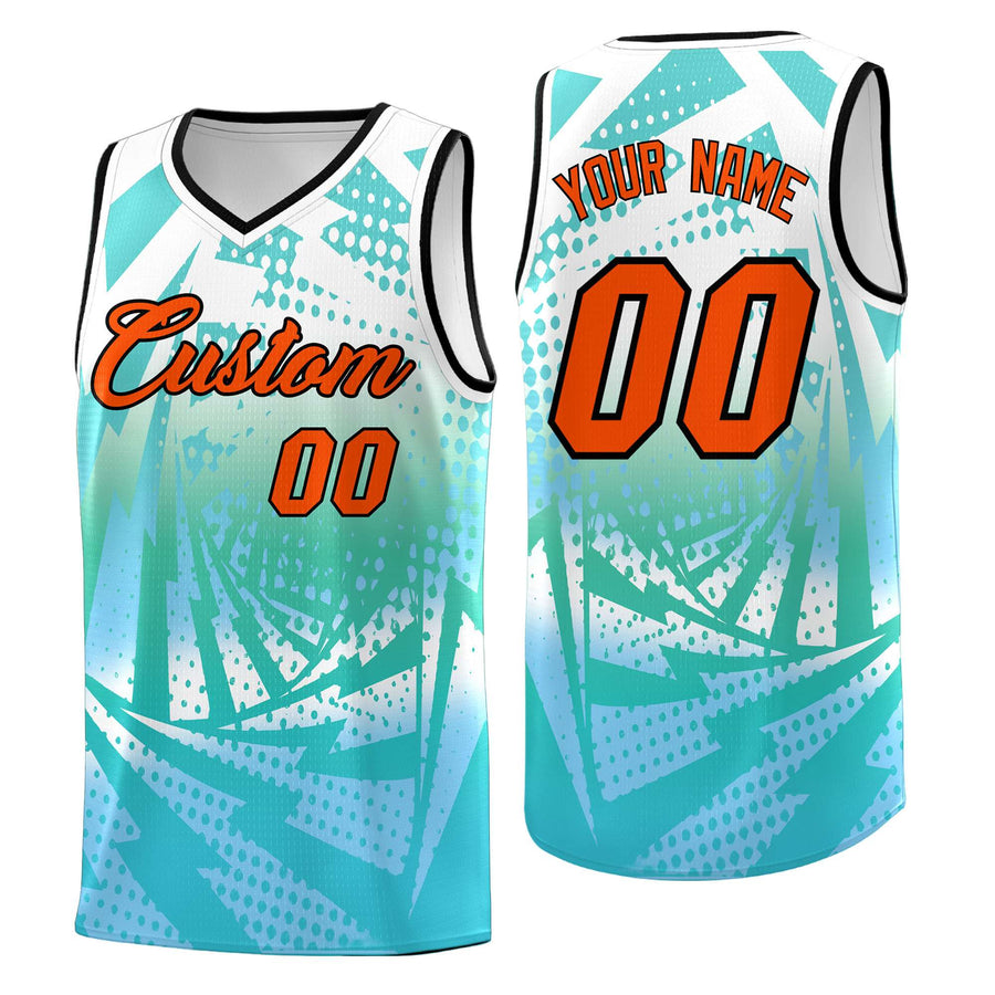 Custom White Light Blue Lightning Halftone Dot Design Drapable Uniform Basketball Jersey | BuyFootballJersey
