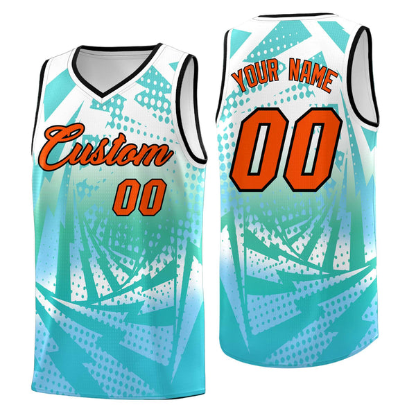 Custom White Light Blue Lightning Halftone Dot Design Drapable Uniform Basketball Jersey | BuyFootballJersey