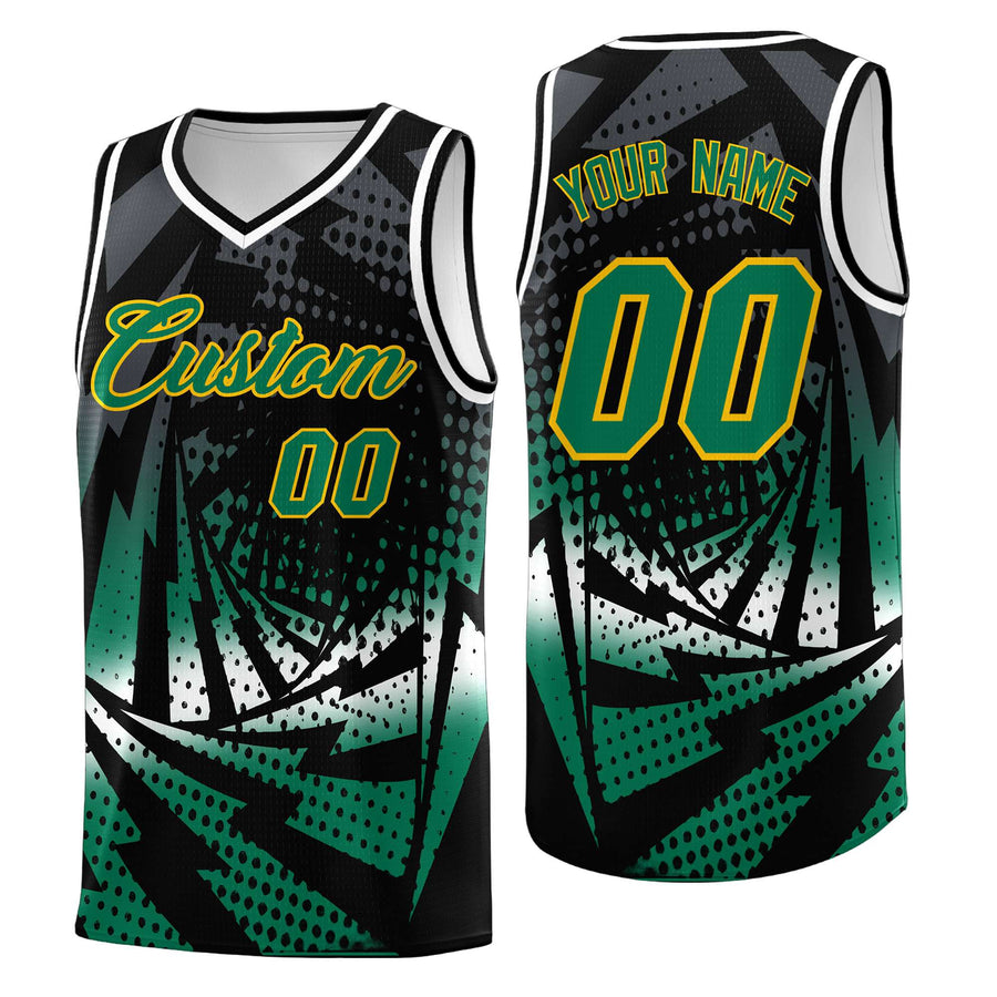 Custom Black Kelly Green Lightning Halftone Dot Design Breathable Uniform Basketball Jersey | BuyFootballJersey