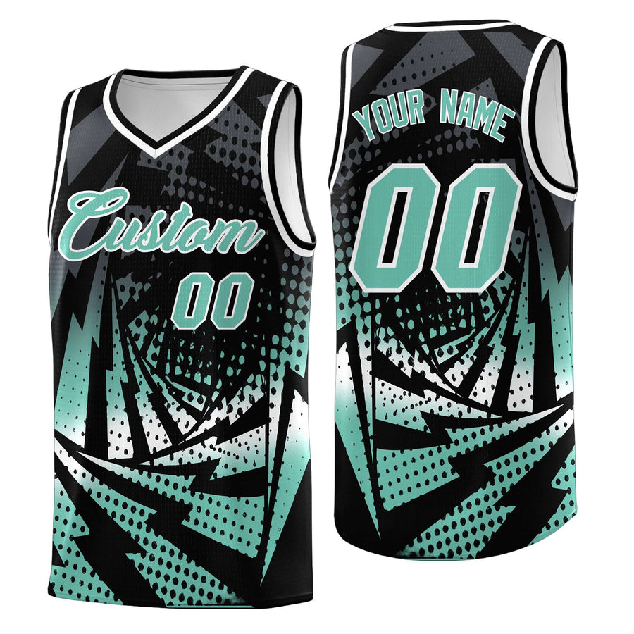 Custom Black Bright Green Lightning Halftone Dot Design Quick-Drying Uniform Basketball Jersey | BuyFootballJersey