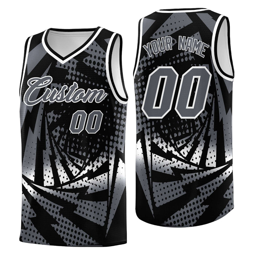 Custom Black Dark Gray Lightning Halftone Dot Design Lightweight Uniform Basketball Jersey | BuyFootballJersey