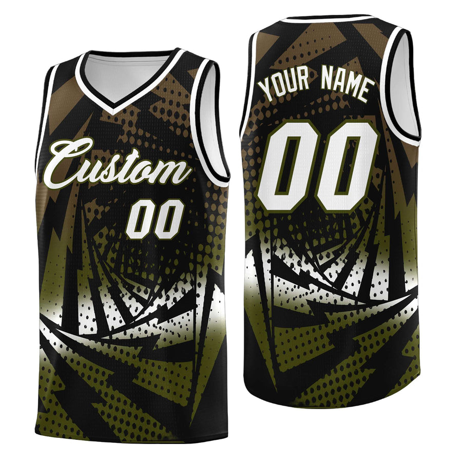 Custom Black Olive Lightning Halftone Dot Design Drapable Uniform Basketball Jersey | BuyFootballJersey