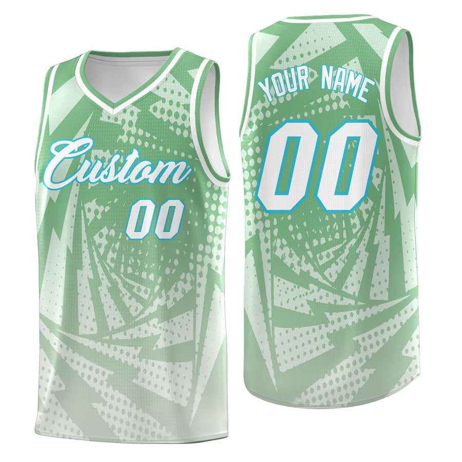 Custom Green Gray Lightning Halftone Dot Design Breathable Uniform Basketball Jersey | BuyFootballJersey