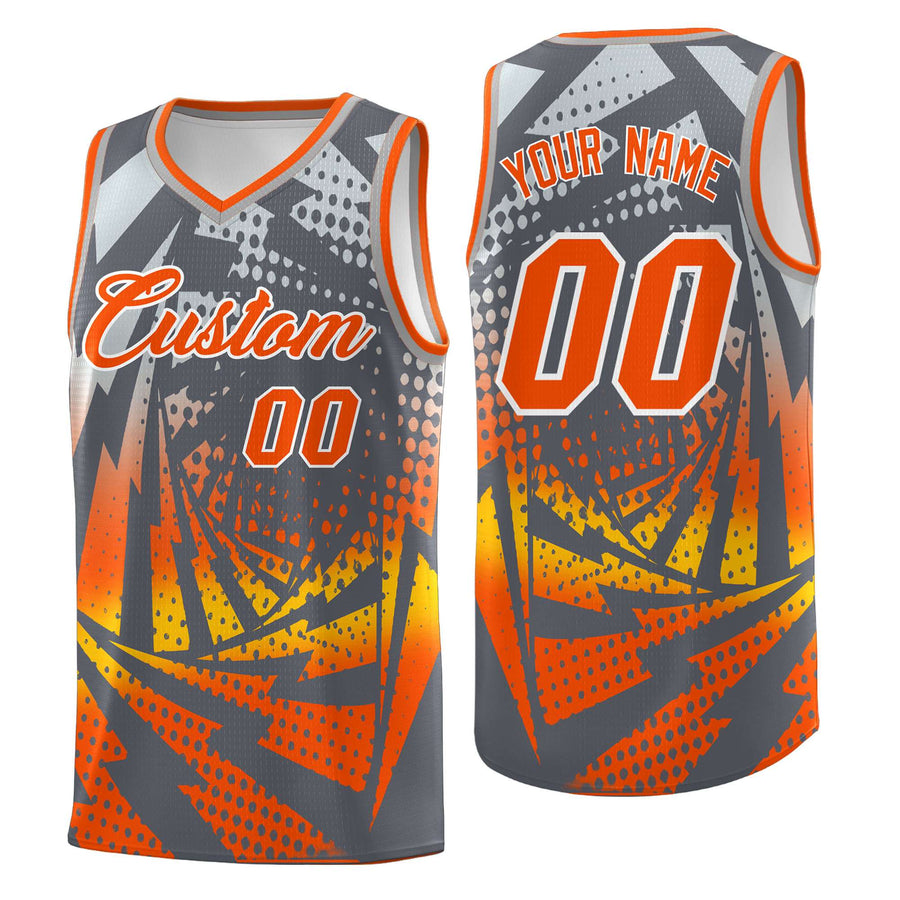 Custom Dark Gray Orange Lightning Halftone Dot Design Quick-Drying Uniform Basketball Jersey | BuyFootballJersey