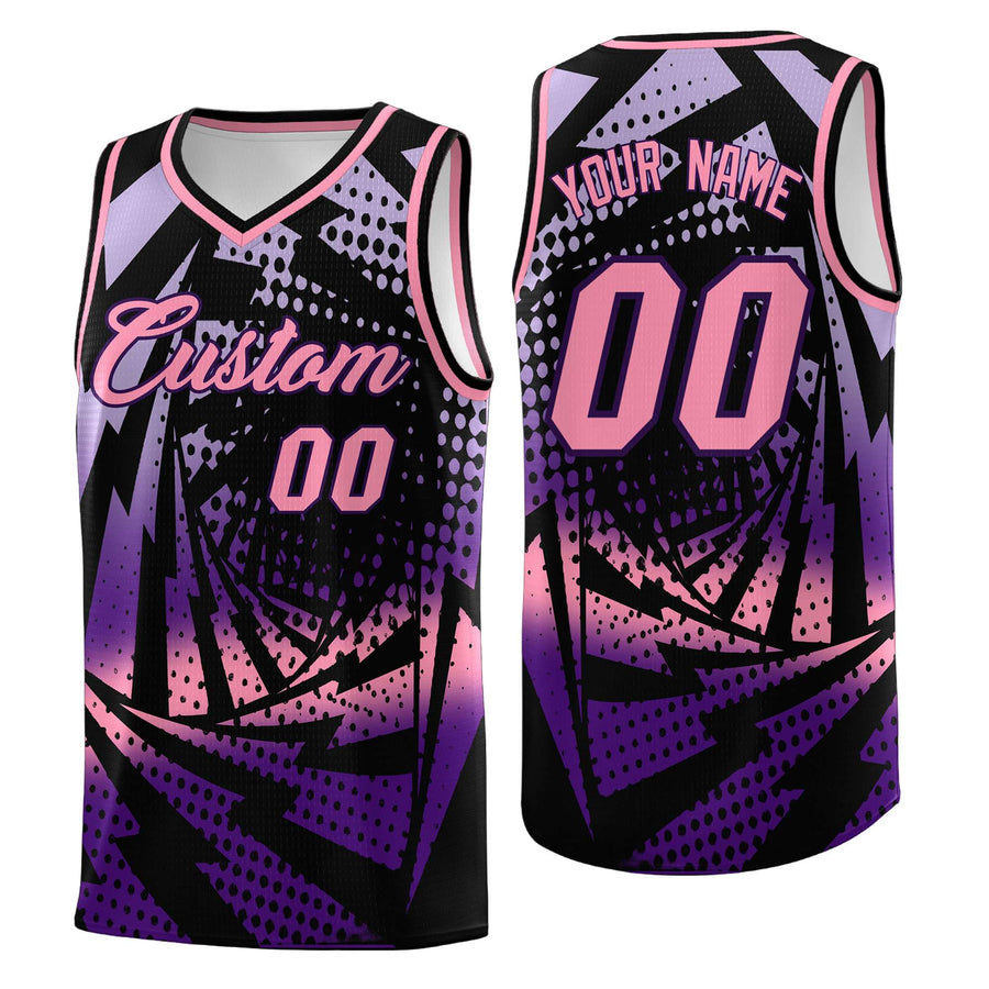 Custom Black Purple Lightning Halftone Dot Design Lightweight Uniform Basketball Jersey | BuyFootballJersey